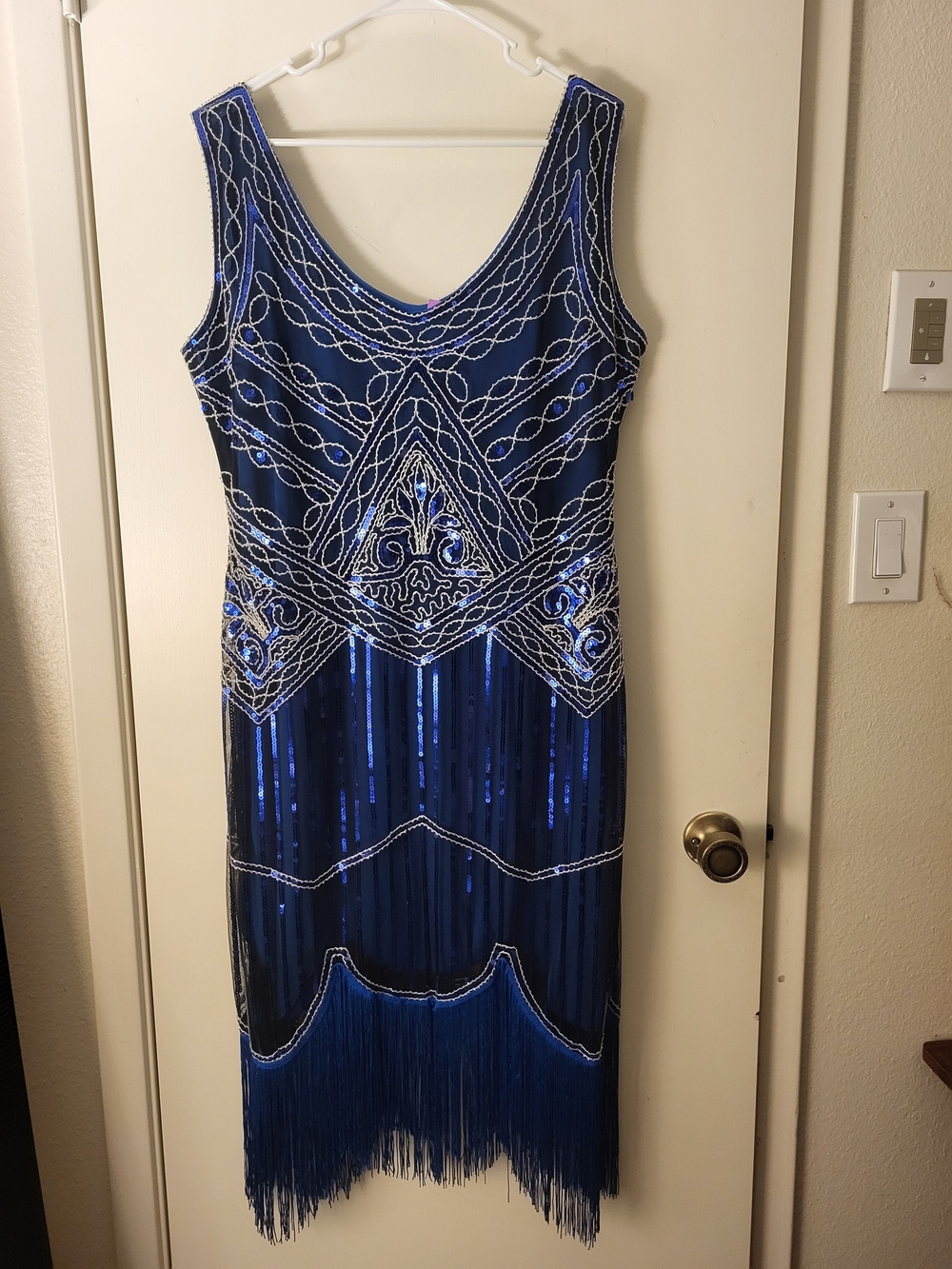 Daisy Navy Blue Sequin Beaded Fringe Midi Dress